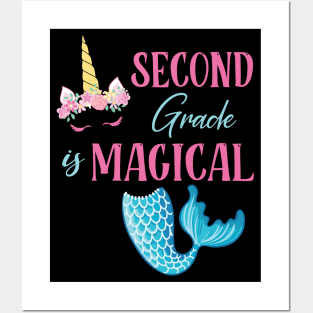 Flowers Unicorn Mermaid Second Grade Magical Student Teacher Posters and Art